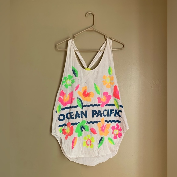 1990s OP tank top with neon logo print One Size - Picture 1 of 7